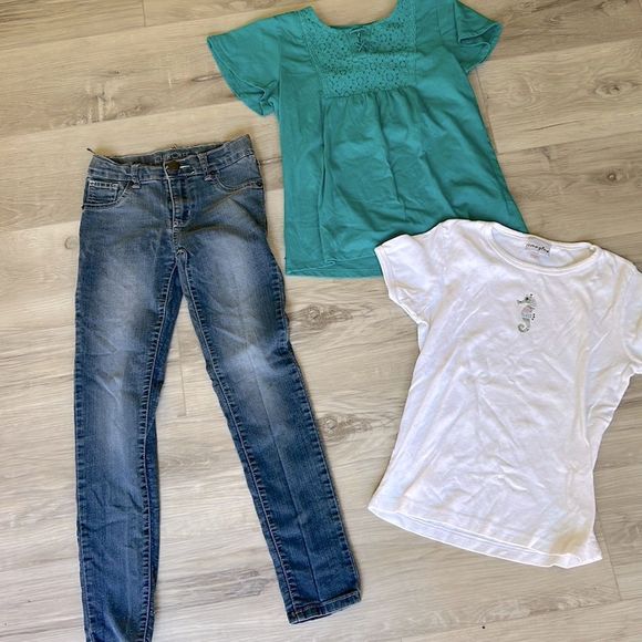 Cherokee Children’s Place Skinny Jeans Shirt Bundle Set Size Medium 10/12 - Picture 1 of 8